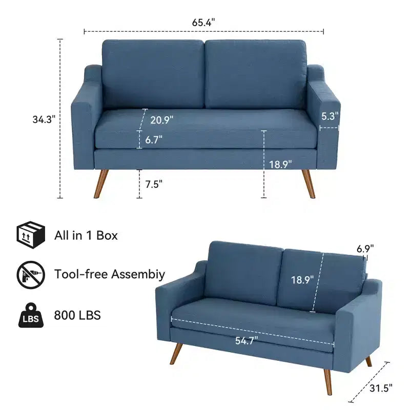 Divanetto/Sofà Moderno di Metà Secolo da 166 cm con Cuscini a Molla per Soggiorno, Camera da Letto e Ufficio