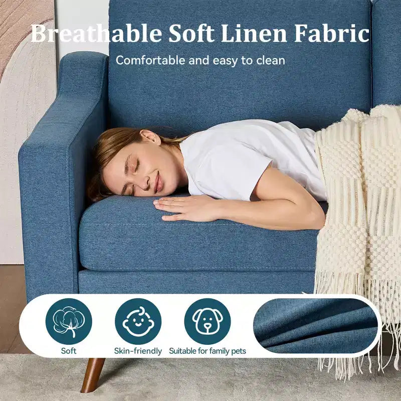 Divanetto/Sofà Moderno di Metà Secolo da 166 cm con Cuscini a Molla per Soggiorno, Camera da Letto e Ufficio
