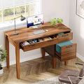 Lantine 47 Wood Computer Desk with 3 Drawers, Farmhouse Small Office Desk with Storage for Home Office, Bedroom, Study Room, Brown
