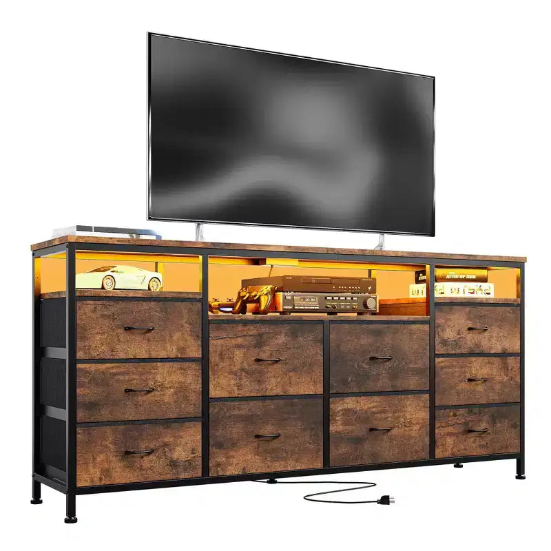 Comò a 10 cassetti con supporto TV, cassettiera portaoggetti larga 63 pollici