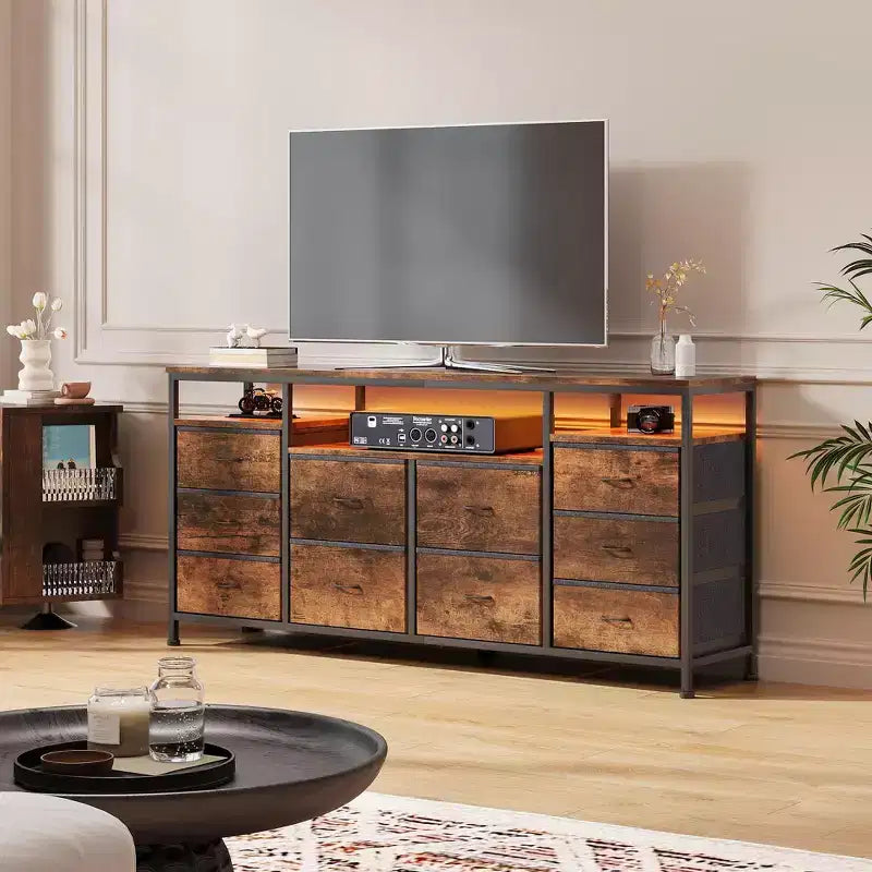 Comò a 10 cassetti con supporto TV, cassettiera portaoggetti larga 63 pollici