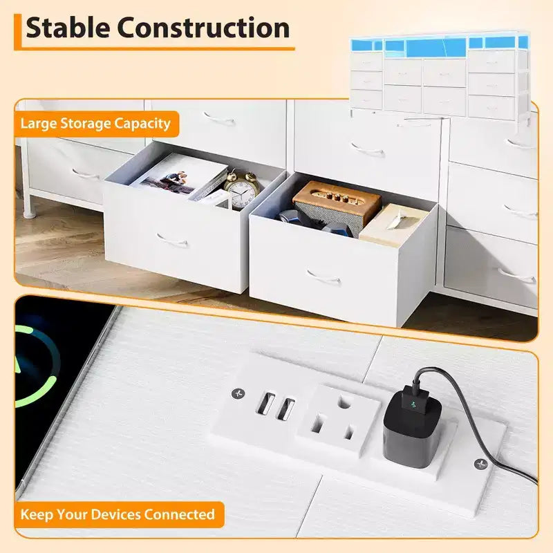 Comò a 10 cassetti con supporto TV, cassettiera portaoggetti larga 63 pollici