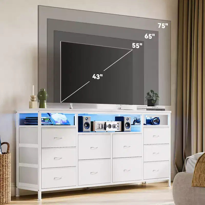 Comò a 10 cassetti con supporto TV, cassettiera portaoggetti larga 63 pollici