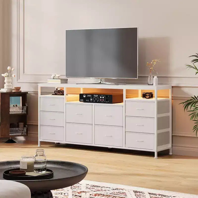 Comò a 10 cassetti con supporto TV, cassettiera portaoggetti larga 63 pollici