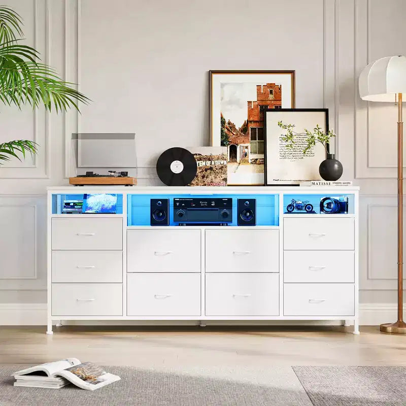 Comò a 10 cassetti con supporto TV, cassettiera portaoggetti larga 63 pollici