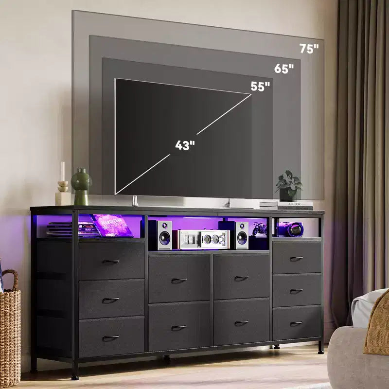 Comò a 10 cassetti con supporto TV, cassettiera portaoggetti larga 63 pollici
