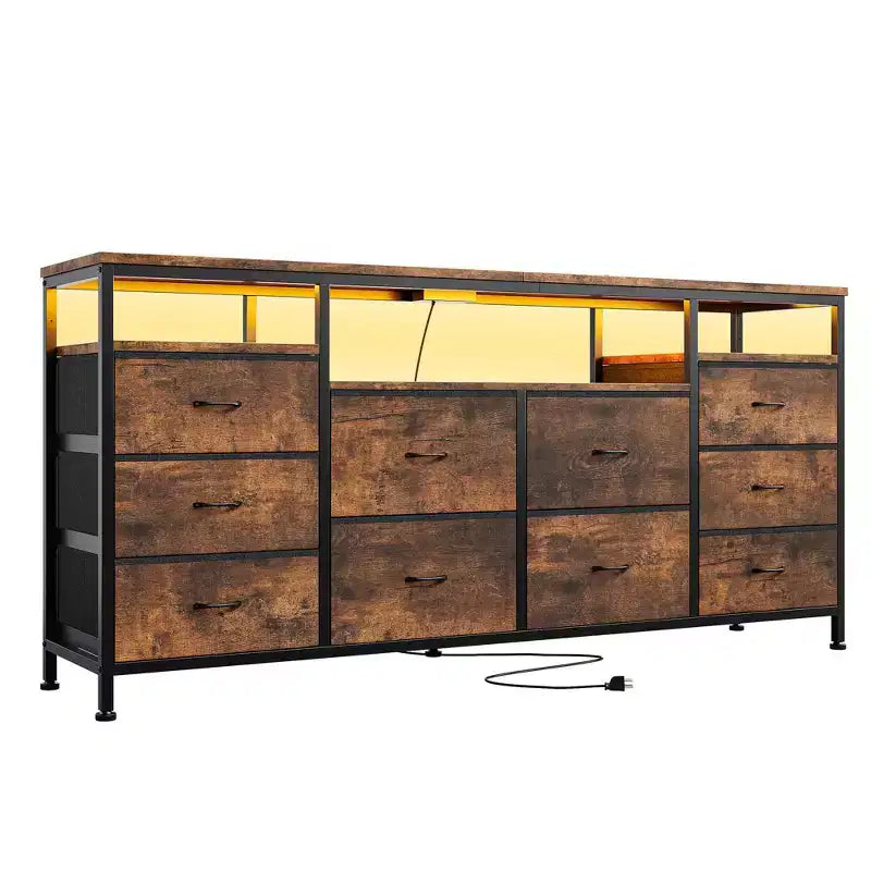 Comò a 10 cassetti con supporto TV, cassettiera portaoggetti larga 63 pollici