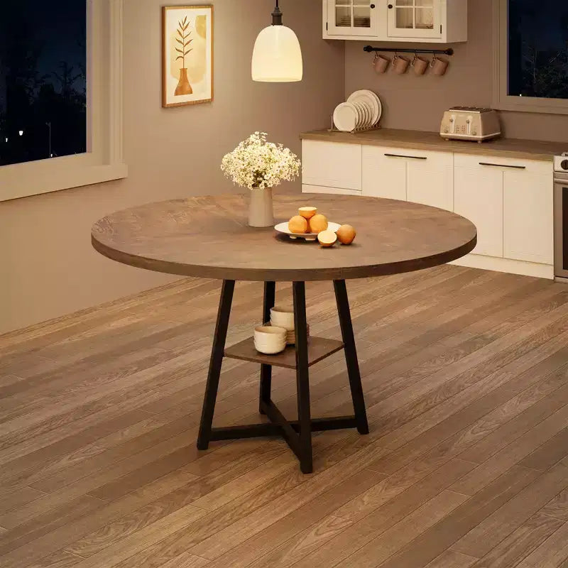 Tavolo da pranzo rotondo da 47 pollici con piano in MDF e base in metallo