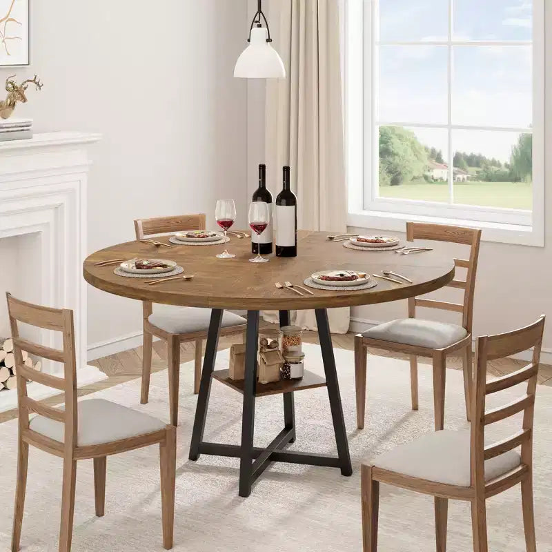 Tavolo da pranzo rotondo da 47 pollici con piano in MDF e base in metallo