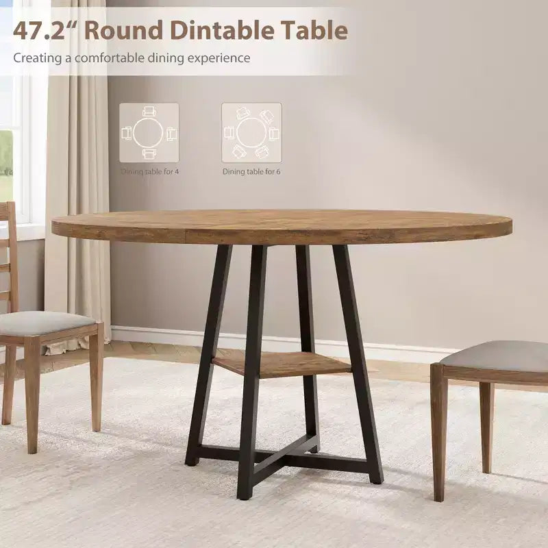 Tavolo da pranzo rotondo da 47 pollici con piano in MDF e base in metallo