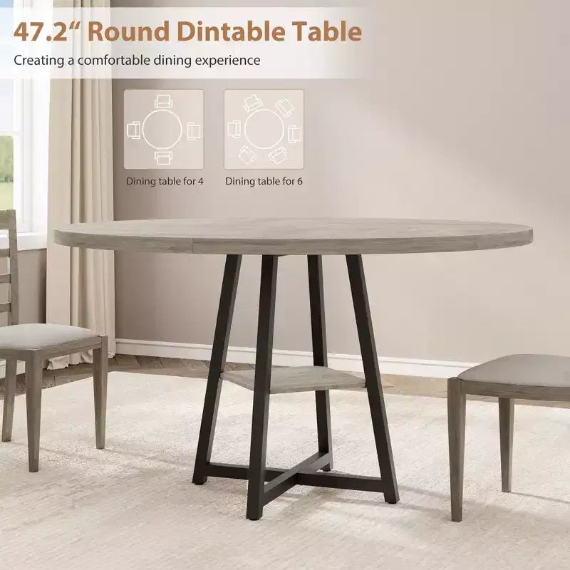 Tavolo da pranzo rotondo da 47 pollici con piano in MDF e base in metallo