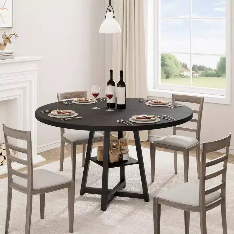 Tavolo da pranzo rotondo da 47 pollici con piano in MDF e base in metallo