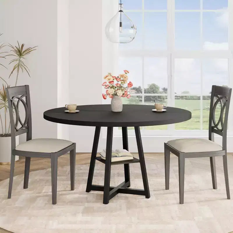 47Inch Round Dining Table, Round Dinner Table for 4, Industrial Kitchen Table w/ Wooden Top & Metal Base for Dining Room, Living Room(Only Table)