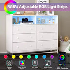Comò a 6 cassetti con stazione di ricarica e luci LED