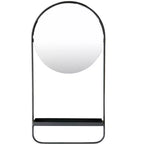 Storied Home Round Floating Metal Framed Wall Mirror with Shelf, Black