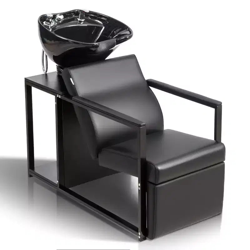 Karl Home Salon Shampoo Backwash Chair Unit with Porcelain Bowl and Storage Shelf
