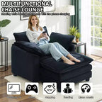 Set Poltrona e Pouf Oversize in Velluto a Coste da 40" con Seduta Profonda