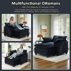 Set Poltrona e Pouf Oversize in Velluto a Coste da 40" con Seduta Profonda