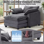 Set Poltrona e Pouf Oversize in Velluto a Coste da 40" con Seduta Profonda