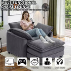 Set Poltrona e Pouf Oversize in Velluto a Coste da 40" con Seduta Profonda