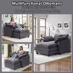 Set Poltrona e Pouf Oversize in Velluto a Coste da 40" con Seduta Profonda