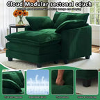 Set Poltrona e Pouf Oversize in Velluto a Coste da 40" con Seduta Profonda