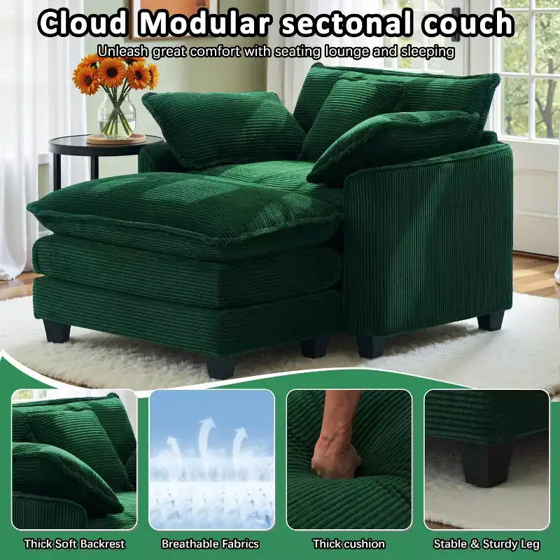 Set Poltrona e Pouf Oversize in Velluto a Coste da 40" con Seduta Profonda