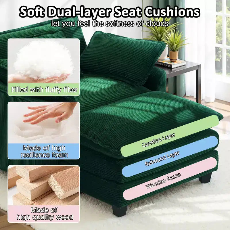 Set Poltrona e Pouf Oversize in Velluto a Coste da 40" con Seduta Profonda