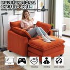 Set Poltrona e Pouf Oversize in Velluto a Coste da 40" con Seduta Profonda