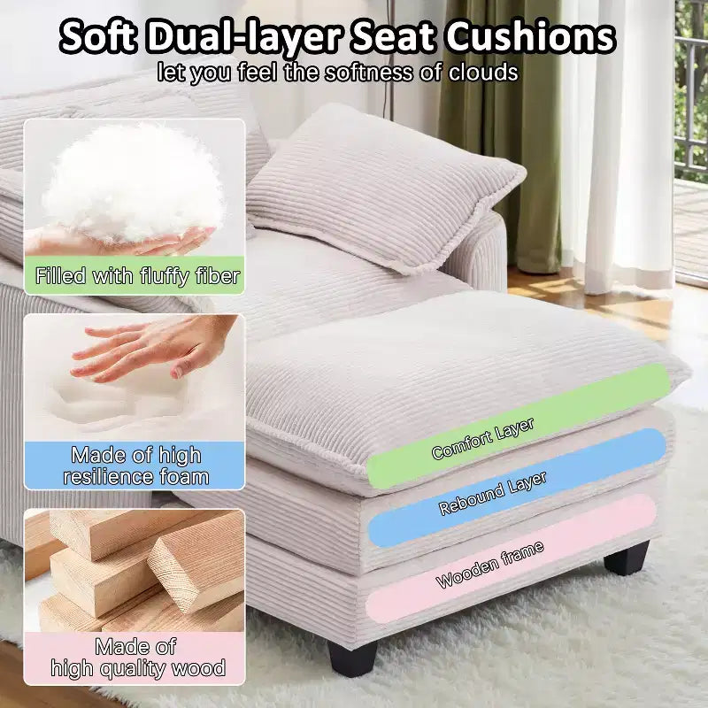 Set Poltrona e Pouf Oversize in Velluto a Coste da 40" con Seduta Profonda