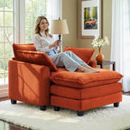 Set Poltrona e Pouf Oversize in Velluto a Coste da 40" con Seduta Profonda