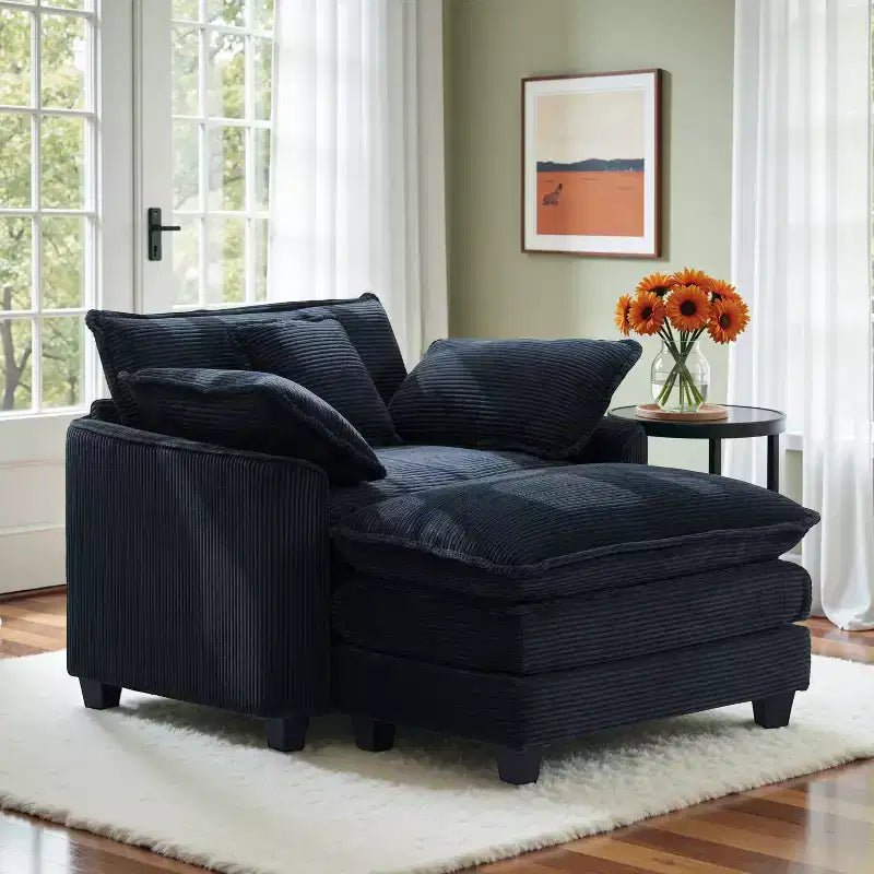 Set Poltrona e Pouf Oversize in Velluto a Coste da 40" con Seduta Profonda