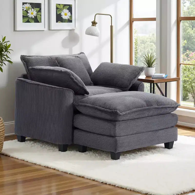 Set Poltrona e Pouf Oversize in Velluto a Coste da 40" con Seduta Profonda