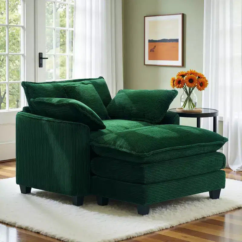 Set Poltrona e Pouf Oversize in Velluto a Coste da 40" con Seduta Profonda