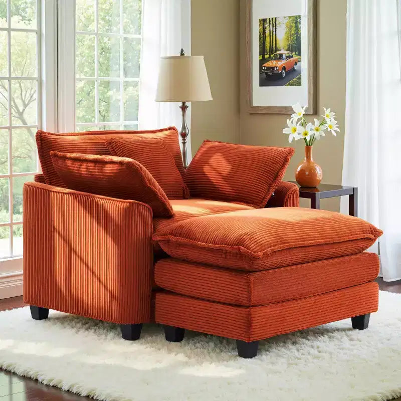 Set Poltrona e Pouf Oversize in Velluto a Coste da 40" con Seduta Profonda