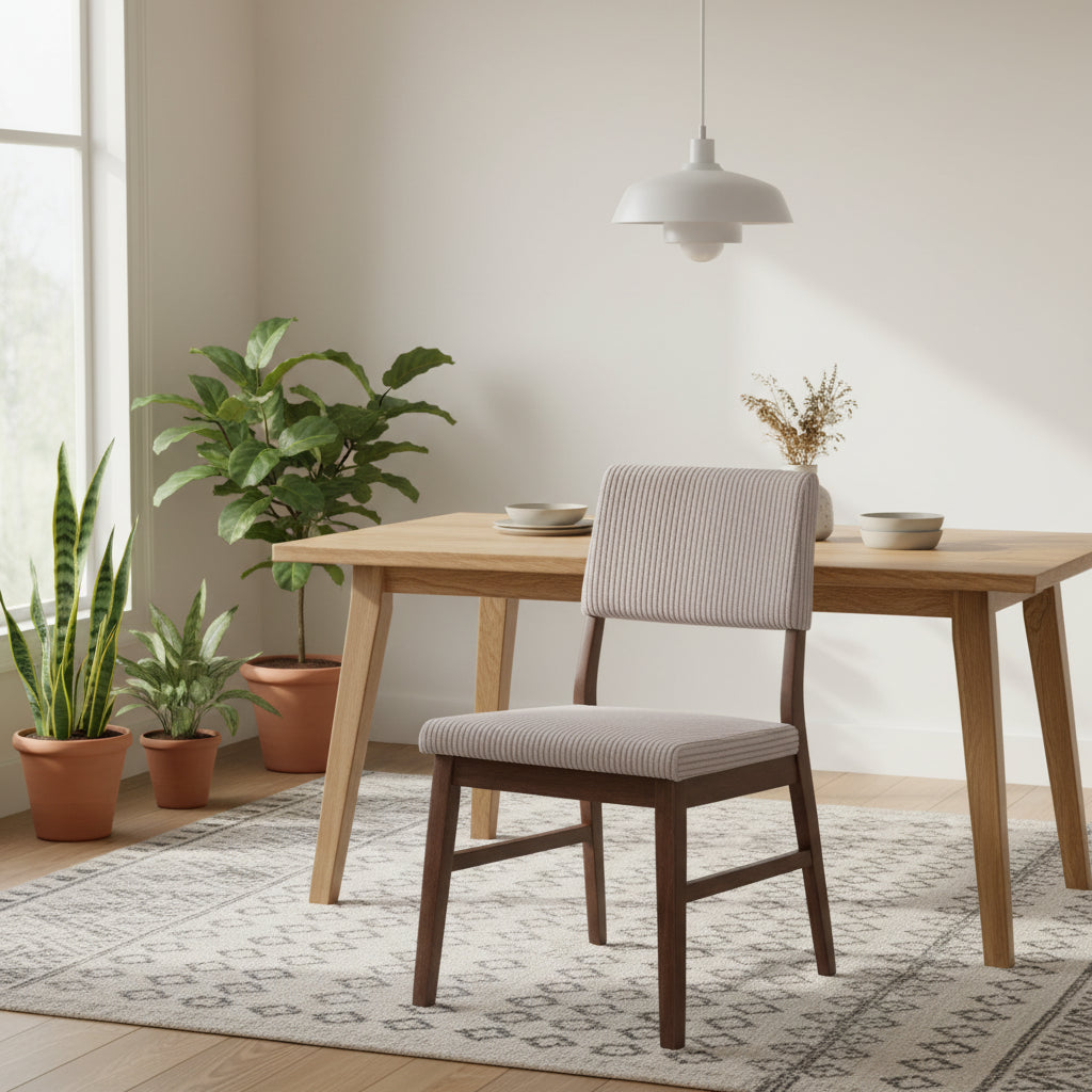 Royal Hampton Dining Side Chair Set of 2, Beige Corduroy Cushion, Walnut Brown