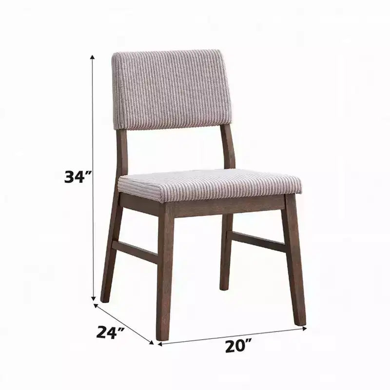 Set di 2 sedie da pranzo, cuscino in velluto a coste beige, noce marrone