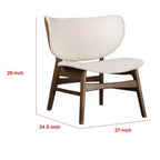 Poltrona con schienale a orecchioni, Tessuto bouclé beige, Struttura in legno noce marrone