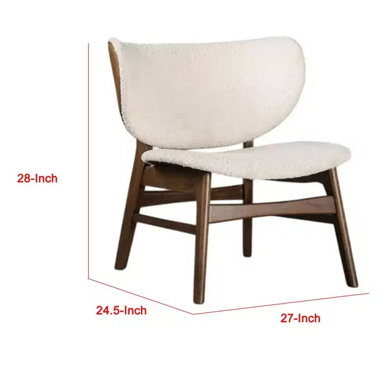 Poltrona con schienale a orecchioni, Tessuto bouclé beige, Struttura in legno noce marrone