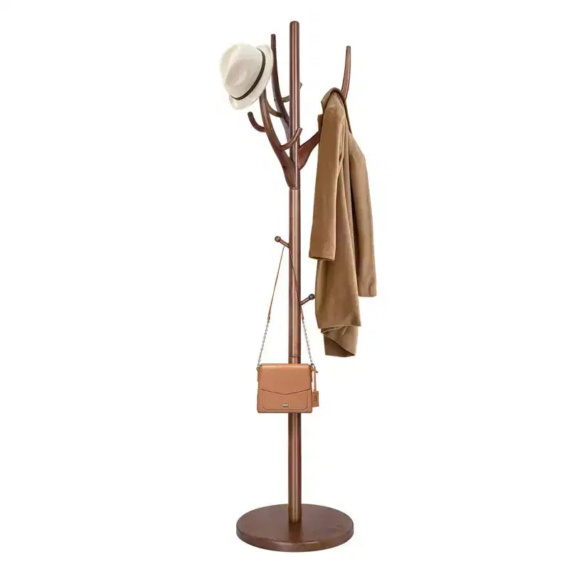 Appendiabiti Autoportante in Legno Massello con 12 Ganci e Base Rotonda Appesantita – Albero Appendiabiti per Cappotti, Cappelli, Borse e Ingresso