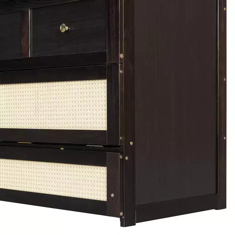 Letto a scomparsa matrimoniale con cassetto contenitore e anta in rattan