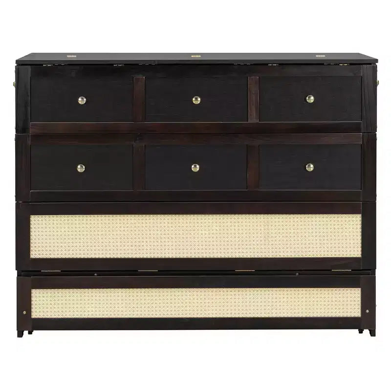 Letto a scomparsa matrimoniale con cassetto contenitore e anta in rattan