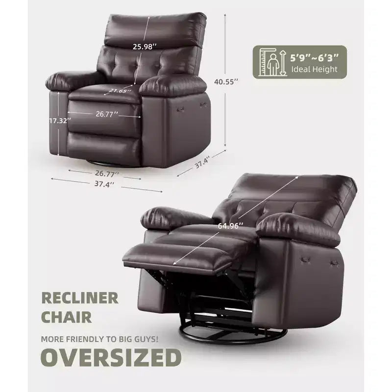 Poltrona reclinabile manuale oversize con supporto lombare e tasca laterale
