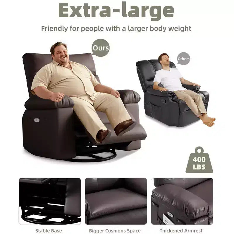 Poltrona reclinabile manuale oversize con supporto lombare e tasca laterale