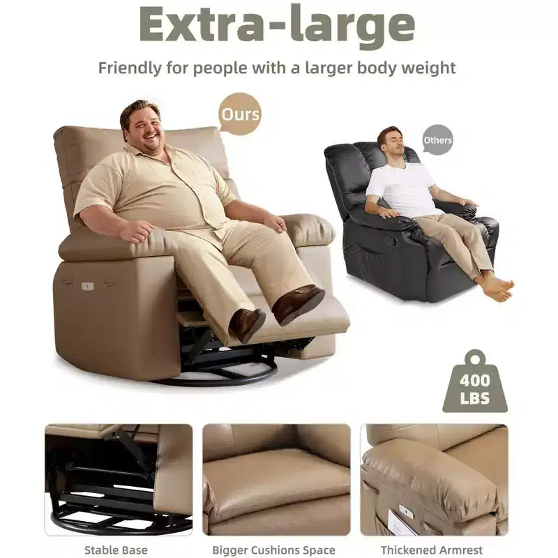 Poltrona reclinabile manuale oversize con supporto lombare e tasca laterale