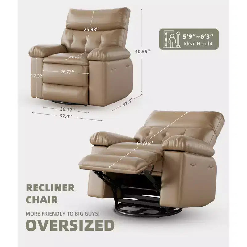 Poltrona reclinabile manuale oversize con supporto lombare e tasca laterale