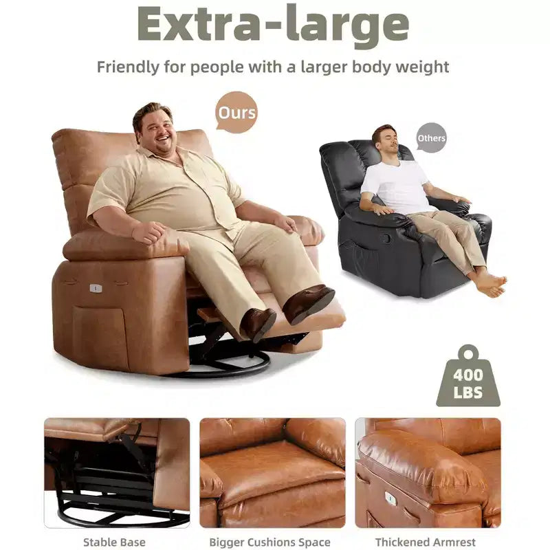 Poltrona reclinabile manuale oversize con supporto lombare e tasca laterale