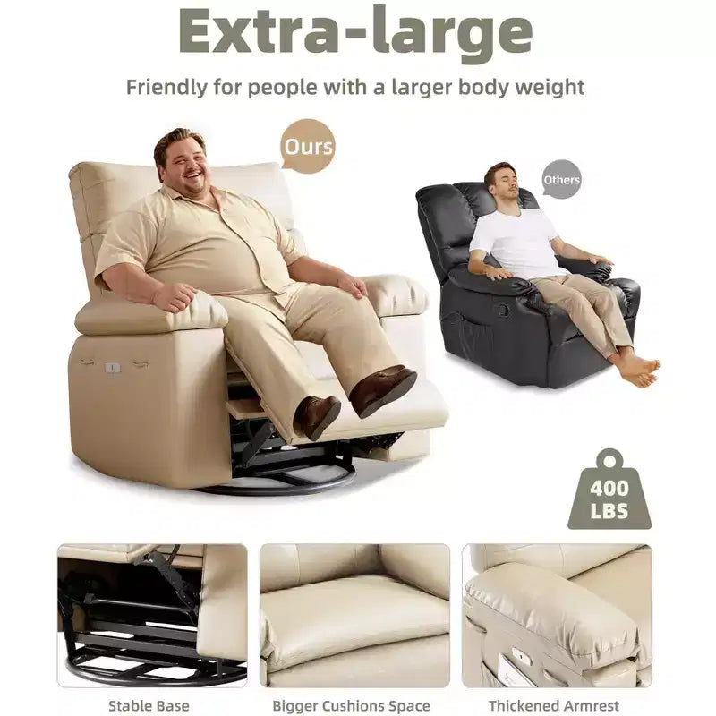Poltrona reclinabile manuale oversize con supporto lombare e tasca laterale