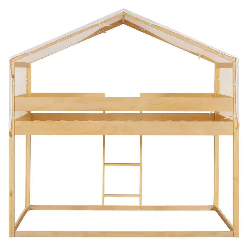 Letto a Castello in Legno Twin Over Twin con Tenda per Bambini