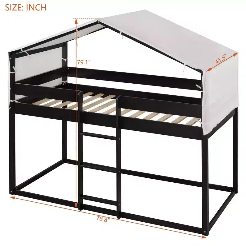Letto a Castello in Legno Twin Over Twin con Tenda per Bambini